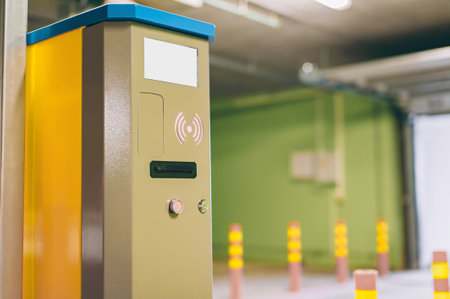 Close-up, underground parking with a barrier. Against the background of the exitの写真素材