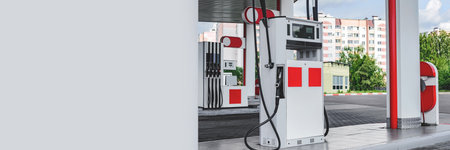 Long Banner, filling station with petrol and diesel hosesの写真素材