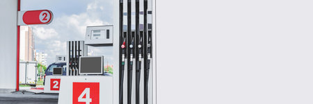 Long Banner, filling station with petrol and diesel hosesの写真素材
