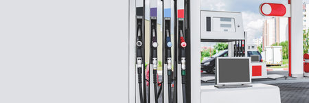 Long Banner, filling station with petrol and diesel hosesの写真素材