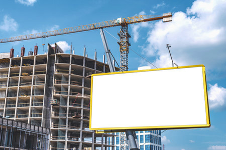 Billboard layout. Construction site background. street advertisingの写真素材