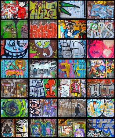 Poster-collage of graffiti doors from Barcelonaの写真素材