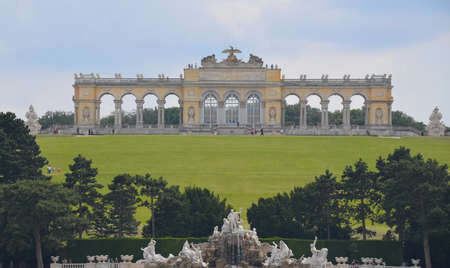 Views of the gazebo of the palace of schonbrunn in vienna within its extensive gardens, austriaのeditorial素材