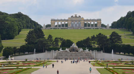 Views of the gazebo of the palace of schonbrunn in vienna within its extensive gardens, austriaのeditorial素材