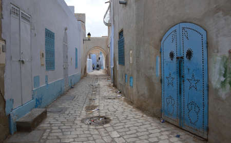 Details of the streets of the old medina of Kairouan in Tunisia, fourth holy city of Islamのeditorial素材