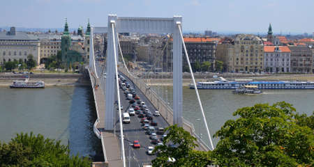 View over the Danube and Elisabeth Bridge in the city of Budapest, the capital of Hungaryのeditorial素材