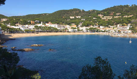 views of the beach and cove of Llafranch on the Catalan Costa Brava, Spainの写真素材