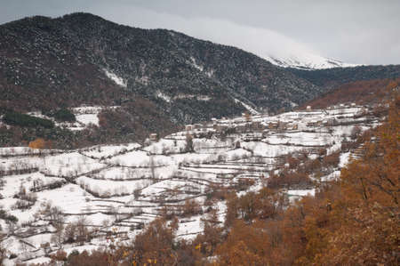 Village of Fragen after a snowfall in the Pyrenees.の写真素材