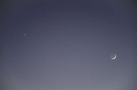 Polar star and waxing crescent moon. Gran Canaria. Canary Islands. Spain.の写真素材