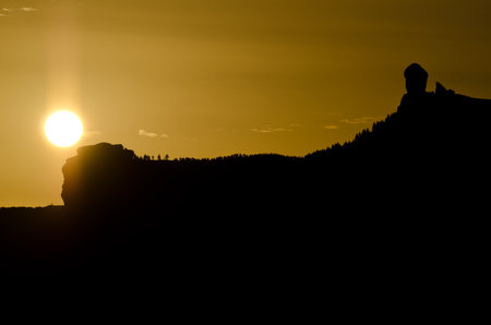 Roque Nublo at dawn. The Nublo Natural Monument. Tejeda. Gran Canaria. Canary Islands. Spain.の写真素材