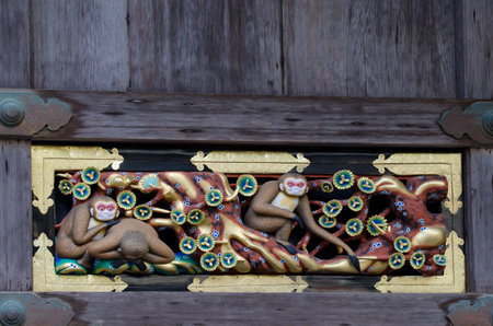 Nikko, November 17, 2017: Carving of monkeys at the Toshu-gu shrine. Tochigi Prefecture. Japan.のeditorial素材