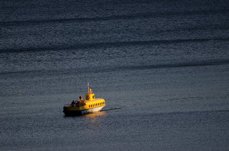Submarine-shaped boat on Lake Motosu. Yamanashi Prefecture. Fuji-Hakone-Izu National Park. Honshu. Japan.の写真素材