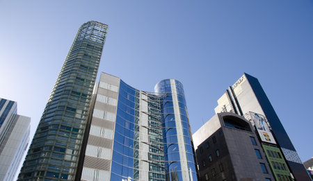 Tokyo, December 14, 2017: Group of skyscrapers in the Ginza district. Honshu. Japan.のeditorial素材