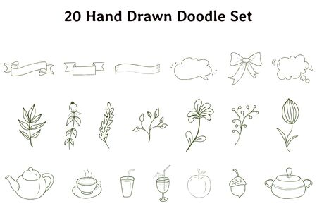 the 20 hand drawn doodle are present in this vector which is perfect doodle and will be more usefulのイラスト素材