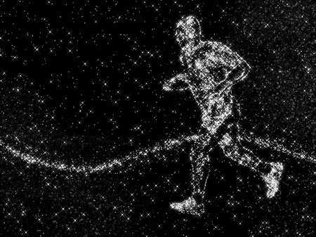 an image of running young athlete made as constellation on black stellar skyの写真素材