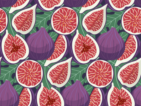 Hand drawn figs fruit seamless pattern. Doodle wallpaper vector. Fresh fruits collection. Vector illustration.のイラスト素材
