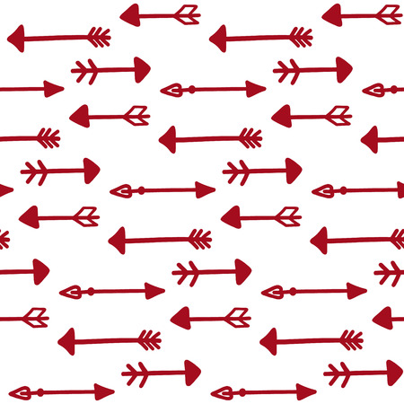 Red and white romantic arrow abstract seamless pattern.Hand drawn vector texture.のイラスト素材