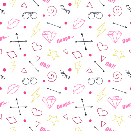 Seamless patterns with fashion doodles.のイラスト素材