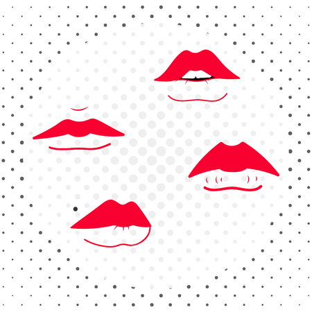Set of red female lips illustration.のイラスト素材