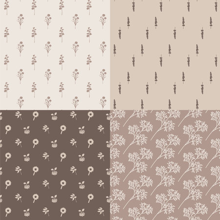 Set of seamless abstract floral pattern. Retro style. Vector illustration.のイラスト素材