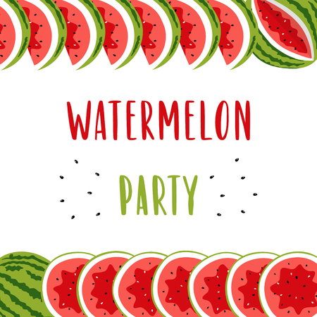 Invitation banner for summer party with cute watermelon. Vector illustration.のイラスト素材