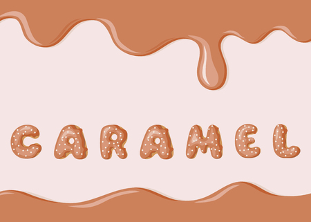 Vector banner with caramel texture and donuts font text. Doodle Donut letter.のイラスト素材