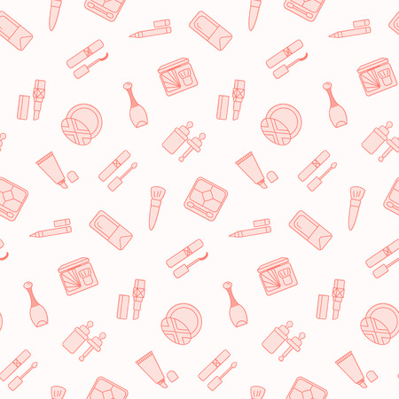 Seamless pattern with flat cosmetics icon. Vector wallpaper. Good for fabric, wrapping paper, print etc.のイラスト素材
