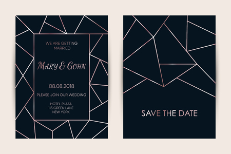 Wedding invitation card set. Modern design template with rose gold geometric pattern. Elegance wedding invitation. Vector illustration.のイラスト素材