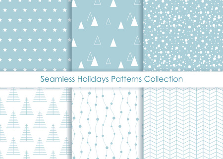 Minimalist seamless Holidays Prints Collection. Vector Christmas and New Year repetitive pattern set.のイラスト素材