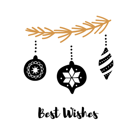 Hand drawn greeting card with inscription Best Wishes, for New Year and Christmas. Scandinavian style. Vector design.のイラスト素材