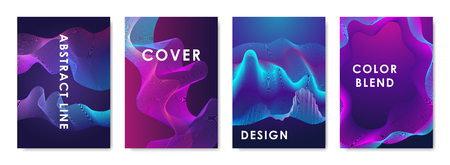 Set of 4 cover designs with abstract gradient shapes. Color flow illustration. Modern design template for covers, posters, flyers, banners, greeting card, booklets and brochures.のイラスト素材