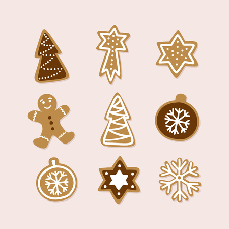 Hand drawn collection of traditional Christmas cookie. Cute gingerbread set. Vector illustration.のイラスト素材