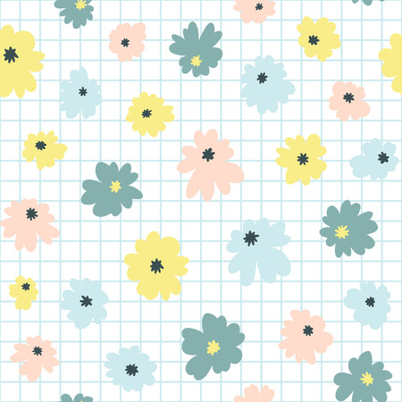 Seamless floral pattern in doodle style with flowers. Trandy hand drawn print. Vector wallpaper.のイラスト素材