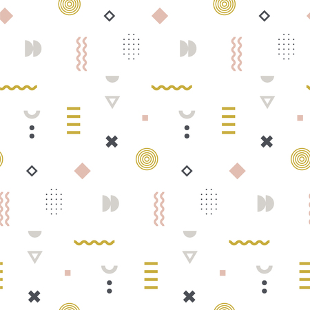Memphis seamless pattern in pastel color. Repetitive print with different geometric shapes. Vector wallpaper.のイラスト素材