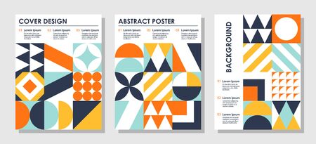 Set of abstract creative backgrounds in Bauhaus style with copy space for text. design templates for covers, posters, cards.のイラスト素材