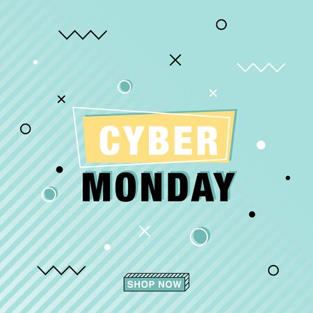 Modern Cyber monday vector banner in memphis style. Promo design template. Sale background.のイラスト素材