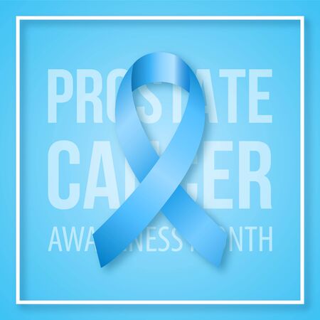 Realistic Blue ribbon symbol of Prostate Cancer awareness month. Vector concept design for men social and health care campaign. Vector background.のイラスト素材