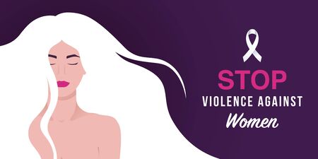 25 November International Day for the Elimination of Violence against Women. Concept vector design with woman, text and white awareness ribbon.のイラスト素材