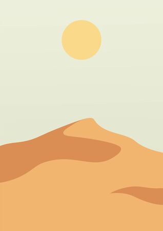 Landscape poster with desert sand hills. Nature abstract wavy shapes. Sunset backdrop. Vector illustration.のイラスト素材