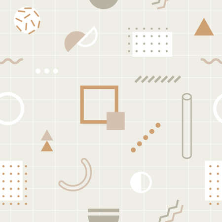 Abstract background with trendy geometric elements. Seamless memphis pattern. Vector template for tissue, wrapping paper or postcards.のイラスト素材