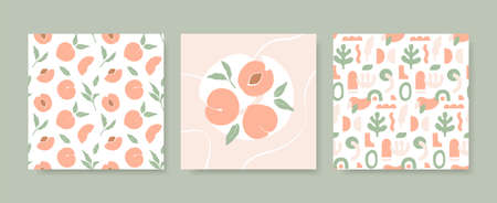 Summer circle stickers with fruits, drinks, swimsuit and beach umbrella. Perfect template for social...