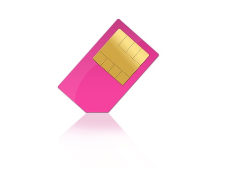 pink sim card isolated on white backgroundの写真素材