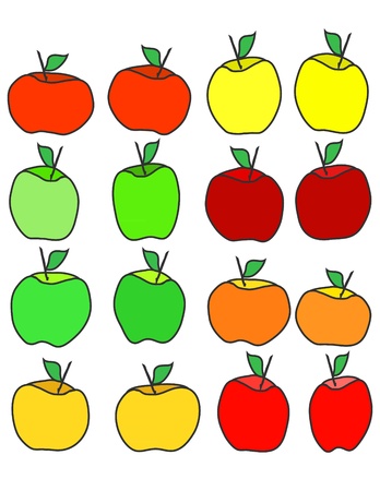a few apples red, yellow and red on a white backgroundの写真素材