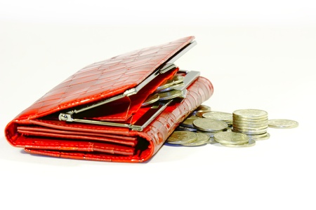 red purse for moneyの写真素材