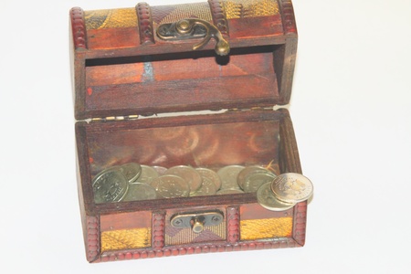 box with coins, money, on a white backgroundの写真素材