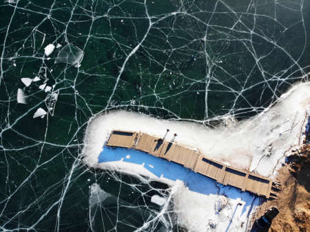 Cracks on the ice of Lake Baikal.の写真素材