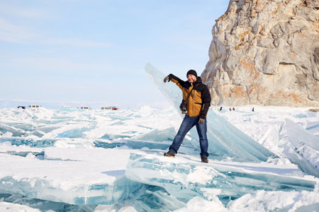 Frozen Lake Baikal on a sunny winter day.