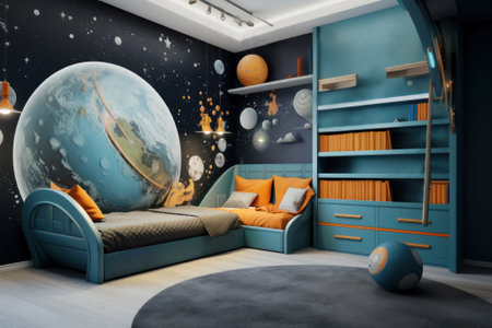Modern interior of a children's bedroom in a space style.の素材