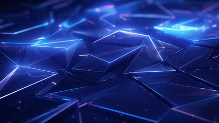 Abstract digital background of glowing polygons of dark blue color.の素材