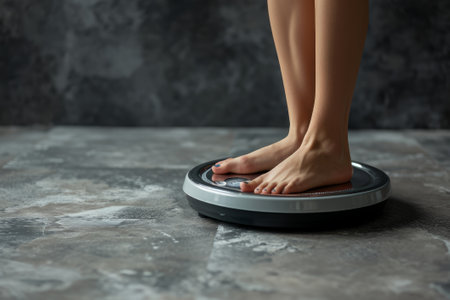 Women's feet on the scales, the problem of excess weight.の素材